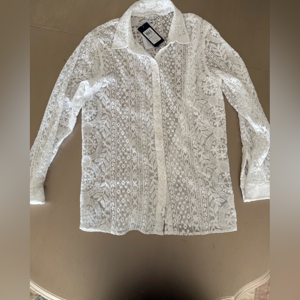 Guess white lace shirt, size small.